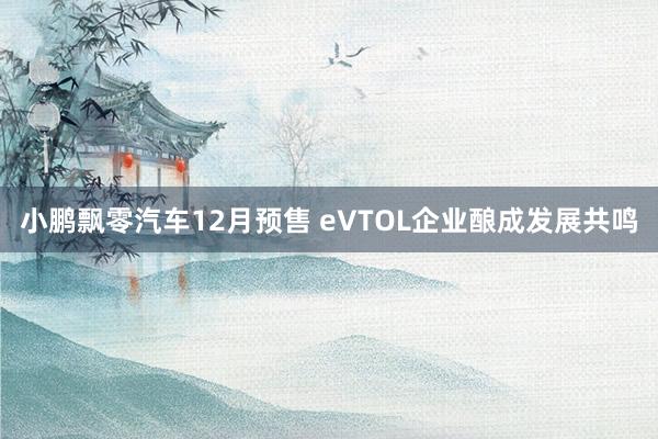 小鹏飘零汽车12月预售 eVTOL企业酿成发展共鸣